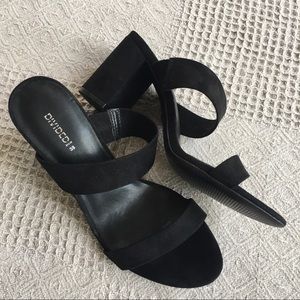 H&M Black Slip-On Open-Toe Block Heel Strap Shoes